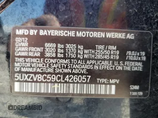 2012 BMW X5 50i with VIN 5UXZV8C59CL426057, listed as a Copart auction lot 63341775 with 92,822 mi miles and Clean title. Bid and sale history available at DreamBid. Image 14.