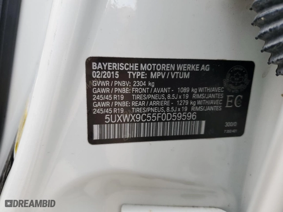 2015 BMW X3 xDrive28i with VIN 5UXWX9C55F0D59596, listed as a Copart auction lot 65192624 with 208,834 mi miles and Non Repairable. Bid and sale history available at carsss.com. Image 13.