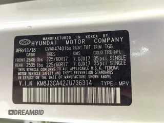 2018 Hyundai Tucson SEL with VIN KM8J3CA42JU736314, listed as a IAAI auction lot 40104931 with 68,677 mi miles and . Bid and sale history available at DreamBid. Image 9.