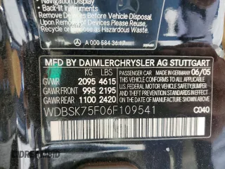 2006 Mercedes-Benz SL 500 with VIN WDBSK75F06F109541, listed as a Copart auction lot 61430545 with 106,428 mi miles and Salvage title. Bid and sale history available at DreamBid. Image 12.