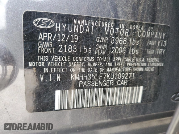 2019 Hyundai Elantra GT with VIN KMHH35LE7KU109271, listed as a Copart auction lot 73319824 with 71,912 mi miles and Salvage Title. Bid and sale history available at carsss.com. Image 13.
