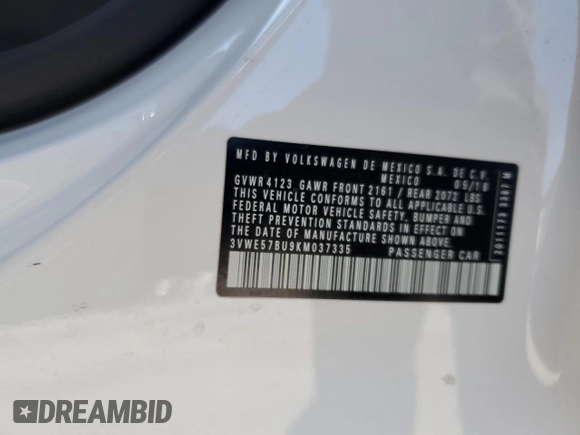 2019 Volkswagen Jetta SEL с VIN 3VWE57BU9KM037335, выставлен на аукционе Copart как лот 53497095 с пробегом 43 851 миль миль и Списание • Salvage title. История ставок и продаж доступна на DreamBid. Изображение 12.