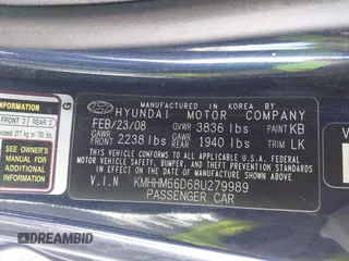 2008 Hyundai Tiburon GS z VIN KMHHM66D68U279989, wystawiony jako IAAI lot #41605072 z przebiegiem 181 870 mil mil oraz . Historia ofert i sprzedaży dostępna na DreamBid. Obrazek 9.