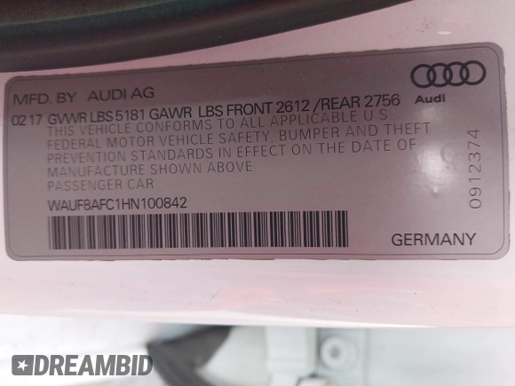 2017 Audi A6 Premium z VIN WAUF8AFC1HN100842, wystawiony jako IAAI lot #42024333 z przebiegiem 89 275 mil mil oraz . Historia ofert i sprzedaży dostępna na DreamBid. Obrazek 9.