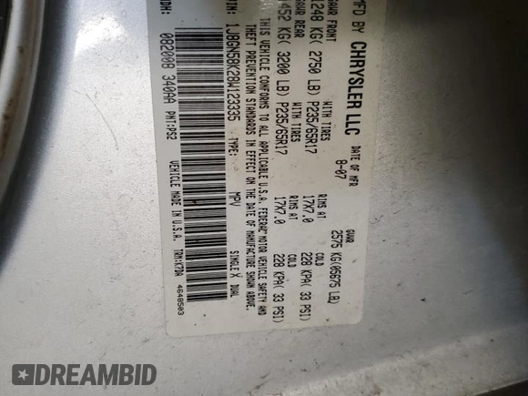 2008 Jeep Liberty Limited with VIN 1J8GN58K28W123335, listed as a Copart auction lot 42226855 with 137,677 mi miles and Salvage Title. Bid and sale history available at DreamBid. Image 13.