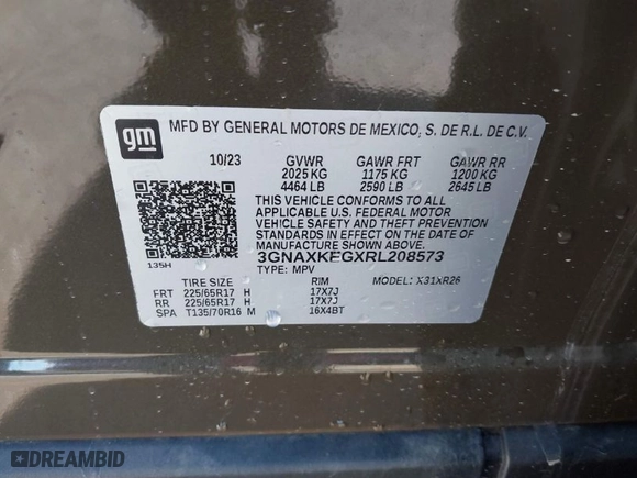 2024 Chevrolet Equinox LT with VIN 3GNAXKEGXRL208573, listed as a IAAI auction lot 41275771 with 9,260 mi miles. Bid and sale history available at carsss.com. Image 9.