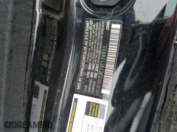 2008 Mercedes-Benz SLK 280 with VIN WDBWK54F18F174893, listed as a Copart auction lot 53960075 with 69,567 mi miles and Salvage title. Bid and sale history available at DreamBid. Image 12.