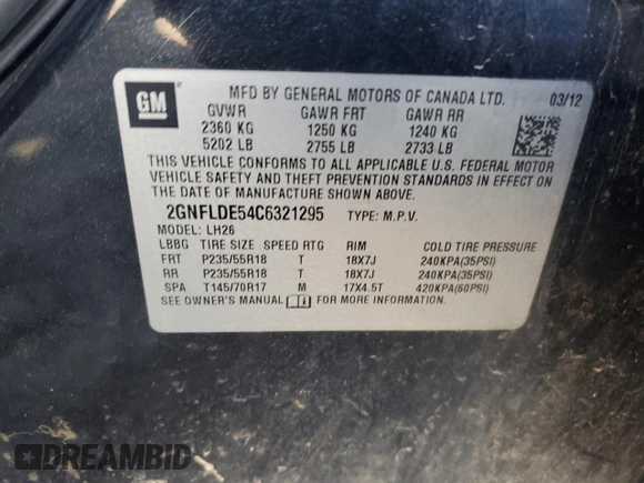 2012 Chevrolet Equinox 1LT z VIN 2GNFLDE54C6321295, wystawiony jako Copart lot #50583235 z przebiegiem 153 251 mil mil oraz Szkoda całkowita • Salvage title. Historia ofert i sprzedaży dostępna na DreamBid. Obrazek 15.