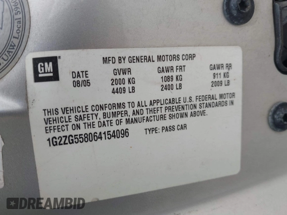 2006 Pontiac G6 6-Cyl z VIN 1G2ZG558064154096, wystawiony jako IAAI lot #41987316 z przebiegiem 221 130 mil mil oraz . Historia ofert i sprzedaży dostępna na DreamBid. Obrazek 9.