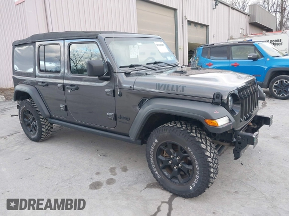 2021 Jeep Wrangler Unlimited Sport S with VIN 1C4HJXDN9MW822281, listed as a IAAI auction lot 41163183 with 23,665 mi miles and . Bid and sale history available at DreamBid. Image 1.