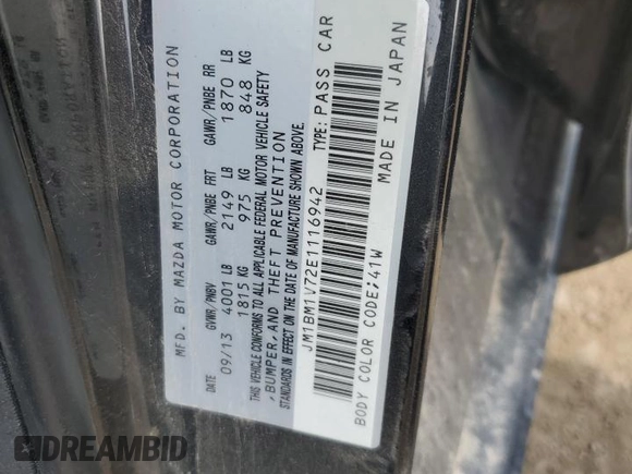 2014 Mazda 3 i Touring with VIN JM1BM1V72E1116942, listed as a Copart auction lot 56255275 with 109,810 mi miles and Clean Title. Bid and sale history available at DreamBid. Image 12.