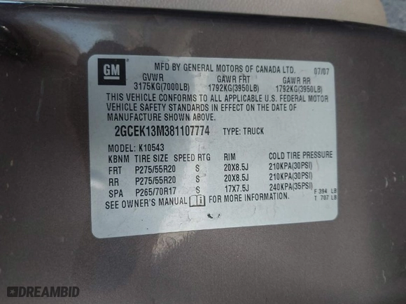 2008 Chevrolet Silverado 1500 LT w/1LT with VIN 2GCEK13M381107774, listed as a IAAI auction lot 41718057 with 167,336 mi miles. Bid and sale history available at carsss.com. Image 9.