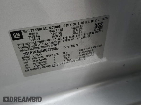 2017 GMC Sierra 1500 SLT с VIN 3GTP1NEC6HG483500, выставлен на аукционе Copart как лот 60245645 с пробегом 88 251 миль миль и Списание • Salvage title. История ставок и продаж доступна на DreamBid. Изображение 13.