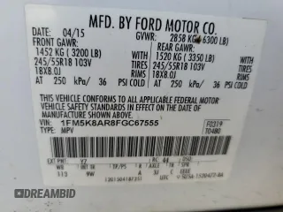 2015 Ford Utility Police Interceptor with VIN 1FM5K8AR8FGC67555, listed as a Copart auction lot 79763124 with 185,224 mi miles and Salvage Title. Bid and sale history available at carsss.com. Image 13.
