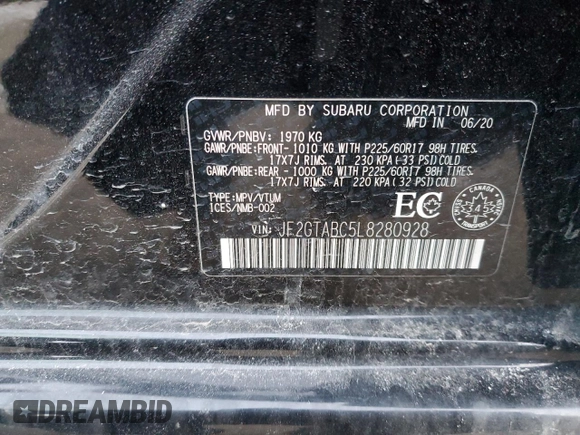 2020 Subaru Crosstrek z VIN JF2GTABC5L8280928, wystawiony jako Copart lot #89307145 z przebiegiem Nie podano mil oraz Szkoda całkowita • Salvage title. Historia ofert i sprzedaży dostępna na DreamBid. Obrazek 14.