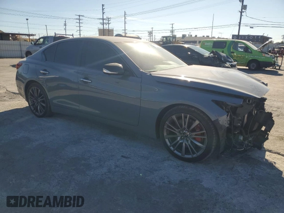 2023 Infiniti Q50 Red Sport 400 with VIN JN1FV7DP3PM570348, listed as a Copart auction lot 80996414 with 35,011 mi miles and Salvage Title. Bid and sale history available at DreamBid. Image 4.