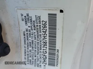 2007 Honda Civic Cpe LX with VIN 2HGFG12687H542662, listed as a Copart auction lot 53691345 with 164,986 mi miles and Salvage Title. Bid and sale history available at carsss.com. Image 12.