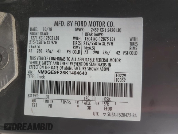 2019 Ford Transit Connect XLT with VIN NM0GE9F26K1404640, listed as a Copart auction lot 52359525 with 84,435 mi miles and Clean title. Bid and sale history available at DreamBid. Image 13.