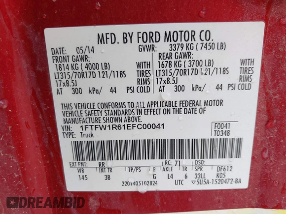 2014 Ford F-150 SVT Raptor with VIN 1FTFW1R61EFC00041, listed as a IAAI auction lot 41609376 with 119,325 mi miles and . Bid and sale history available at carsss.com. Image 9.