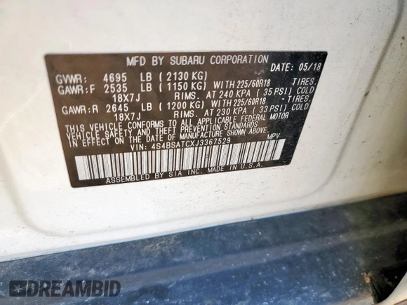 2018 Subaru Outback Touring with VIN 4S4BSATCXJ3367529, listed as a Copart auction lot 58698675 with 115,072 mi miles and Salvage title. Bid and sale history available at DreamBid. Image 13.