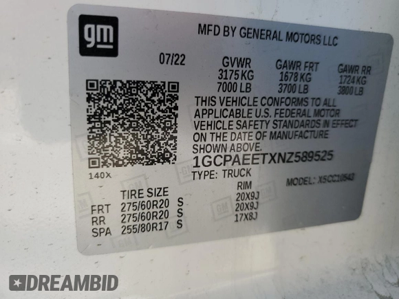 2022 CHEVROLET C1500 LTZ with VIN 1GCPAEETXNZ589525, listed as a Copart auction lot 83074804 with 26,139 mi miles and Salvage Title. Bid and sale history available at DreamBid. Image 12.