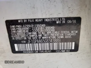 2016 Subaru Impreza 2.0i with VIN JF1GPAA65G8343889, listed as a Copart auction lot 52762645 with 100,596 mi miles and Salvage title. Bid and sale history available at DreamBid. Image 12.