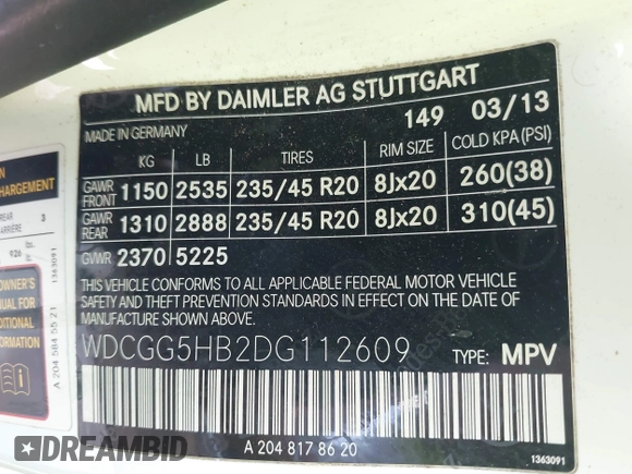 2013 Mercedes-Benz GLK with VIN WDCGG5HB2DG112609, listed as a IAAI auction lot 41723966 with 170,692 mi miles. Bid and sale history available at carsss.com. Image 9.