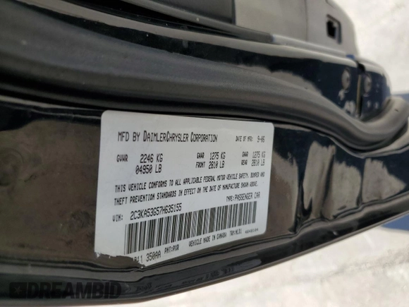 2007 Chrysler 300 Signature with VIN 2C3KA53G57H635155, listed as a Copart auction lot 84805504 with 182,661 mi miles and Clean Title. Bid and sale history available at carsss.com. Image 12.