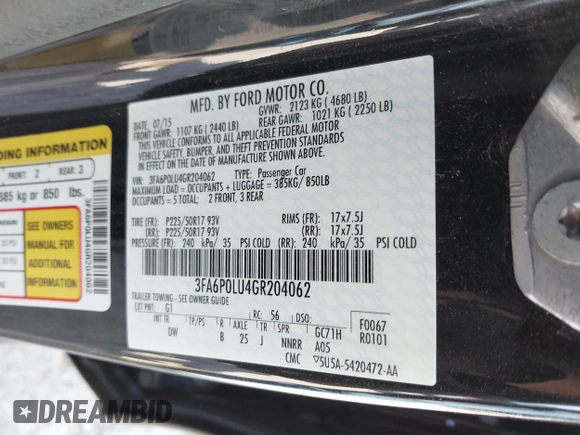 2016 Ford Fusion SE Hybrid с VIN 3FA6P0LU4GR204062, выставлен на аукционе IAAI как лот 42041634 с пробегом 138 876 миль миль и . История ставок и продаж доступна на DreamBid. Изображение 9.