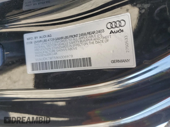 2009 Audi A5 z VIN WAUDK78T59A006979, wystawiony jako Copart lot #56527855 z przebiegiem 126 827 mil mil oraz Szkody całkowita. Historia ofert i sprzedaży dostępna na DreamBid. Obrazek 13.