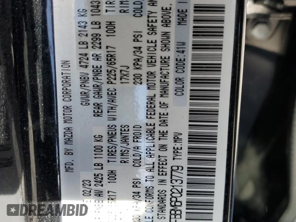 2023 Mazda CX-5 S Select with VIN JM3KFBBM6P0213779, listed as a Copart auction lot 46155925 with 46,585 mi miles and Non Repairable. Bid and sale history available at DreamBid. Image 14.