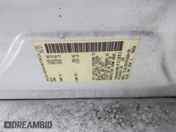 2017 Nissan Maxima SL with VIN 1N4AA6AP8HC431881, listed as a IAAI auction lot 41362863 with 113,536 mi miles and . Bid and sale history available at DreamBid. Image 9.