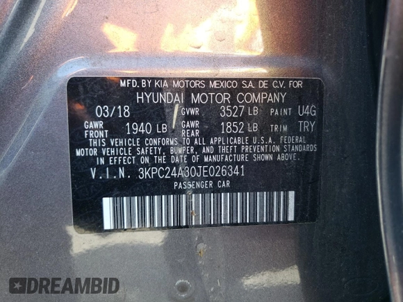 2018 Hyundai Accent SEL with VIN 3KPC24A30JE026341, listed as a Copart auction lot 60040243 with 106,056 mi miles. Bid and sale history available at carsss.com. Image 12.