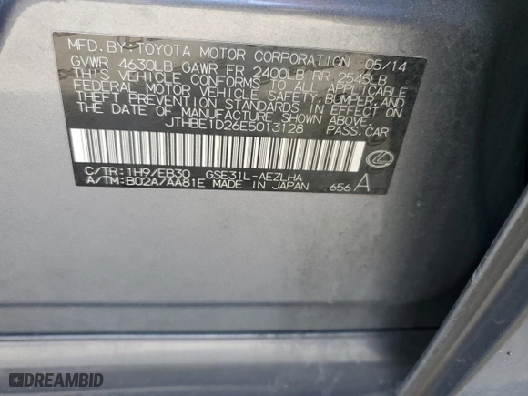 2014 Lexus IS 350 with VIN JTHBE1D26E5013128, listed as a Copart auction lot 46513495 with 103,096 mi miles and Salvage Title. Bid and sale history available at carsss.com. Image 12.