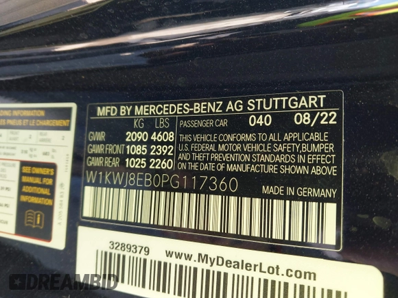 2023 Mercedes-Benz C 300 with VIN W1KWJ8EB0PG117360, listed as a IAAI auction lot 41542060 with 12,935 mi miles and . Bid and sale history available at DreamBid. Image 9.
