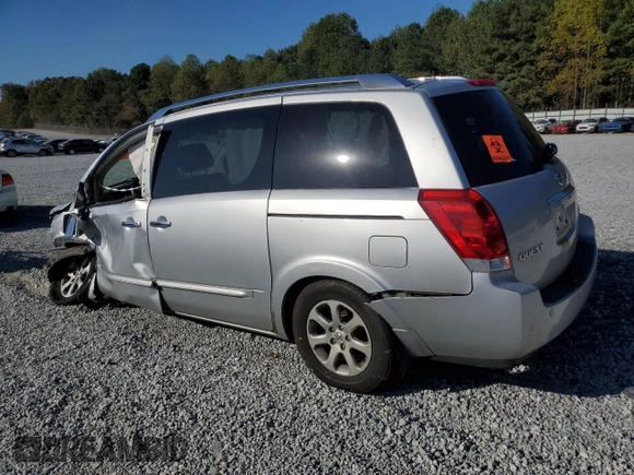 2007 Nissan Quest SL with VIN 5N1BV28U67N129530, listed as a Copart auction lot 77336154 with 0 mi miles and Salvage Title. Bid and sale history available at carsss.com. Image 2.