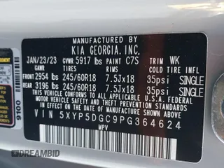 2023 Kia Telluride SX X-Line with VIN 5XYP5DGC9PG364624, listed as a Copart auction lot 80319664 with 12,574 mi miles and Salvage title. Bid and sale history available at DreamBid. Image 13.