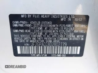 2013 Subaru Crosstrek Premium with VIN JF2GPACC8D2802779, listed as a IAAI auction lot 40978068 with 140,793 mi miles and . Bid and sale history available at DreamBid. Image 9.