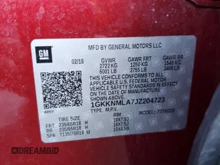2018 GMC Acadia SLT with VIN 1GKKNMLA7JZ204723, listed as a Copart auction lot 82818484 with 79,819 mi miles and Salvage Title. Bid and sale history available at DreamBid. Image 14.