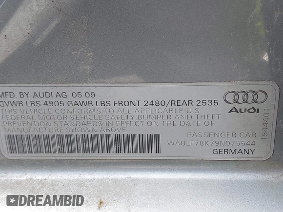 2009 Audi A4 Premium с VIN WAULF78K79N075544, выставлен на аукционе IAAI как лот 42292987 с пробегом 165 222 миль миль и . История ставок и продаж доступна на DreamBid. Изображение 9.