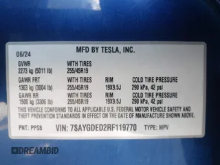2024 Tesla Model Y с VIN 7SAYGDED2RF119770, выставлен на аукционе IAAI как лот 42462600 с пробегом 6 712 миль миль и . История ставок и продаж доступна на DreamBid. Изображение 9.