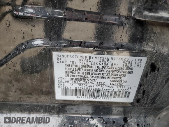 2021 Nissan Sentra SR with VIN 3N1AB8DV2MY277217, listed as a Copart auction lot 51702815 with 48,758 mi miles and Salvage Title. Bid and sale history available at DreamBid. Image 14.