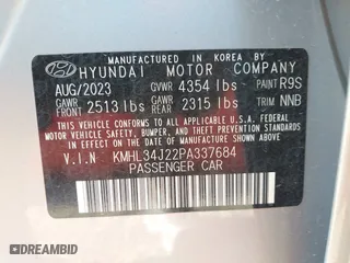2023 Hyundai Sonata Limited with VIN KMHL34J22PA337684, listed as a IAAI auction lot 41799377 with 13,574 mi miles. Bid and sale history available at carsss.com. Image 9.