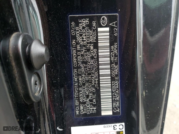 2016 Lexus RC 350 with VIN JTHHE5BC7G5014398, listed as a Copart auction lot 75548674 with 122,106 mi miles and Salvage Title. Bid and sale history available at carsss.com. Image 12.