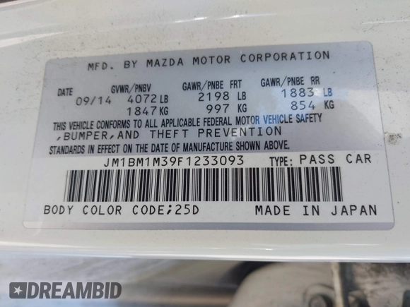 2015 Mazda 3 S Grand Touring with VIN JM1BM1M39F1233093, listed as a IAAI auction lot 42245609 with 137,487 mi miles and . Bid and sale history available at DreamBid. Image 9.