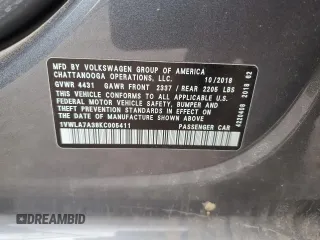 2019 Volkswagen Passat Wolfsburg Edition z VIN 1VWLA7A38KC005411, wystawiony jako Copart lot #52876005 z przebiegiem 82 144 mil mil oraz Szkoda całkowita • Salvage title. Historia ofert i sprzedaży dostępna na DreamBid. Obrazek 14.
