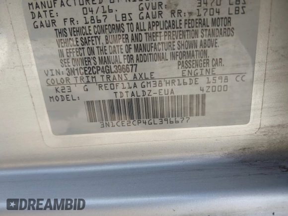 2016 Nissan Note S with VIN 3N1CE2CP4GL396677, listed as a IAAI auction lot 42606451 with 92,546 mi miles and . Bid and sale history available at DreamBid. Image 9.