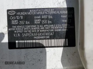 2019 Hyundai Sonata SE with VIN 5NPE24AF6KH748347, listed as a Copart auction lot 43651065 with 101,335 mi miles and Salvage Title. Bid and sale history available at carsss.com. Image 15.
