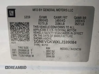 2020 Chevrolet Traverse LT Cloth with VIN 1GNEVGKWXLJ189084, listed as a IAAI auction lot 42763866 with 72,713 mi miles and . Bid and sale history available at DreamBid. Image 9.