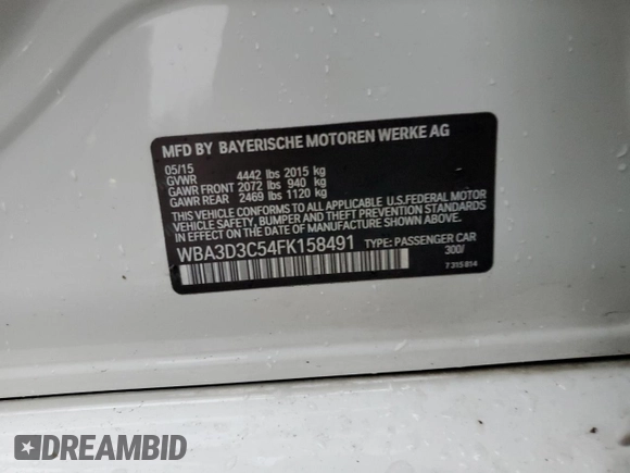 2015 BMW 3 Series 328d with VIN WBA3D3C54FK158491, listed as a Copart auction lot 86665894 with 146,739 mi miles and Clean title. Bid and sale history available at DreamBid. Image 12.